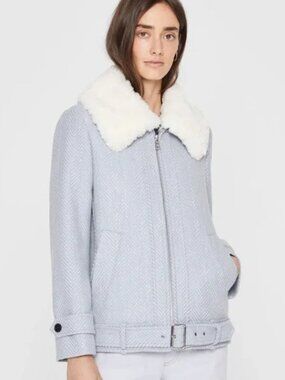 Club Monaco Sky Blue Herringbone Wool Moto Jacket NEW